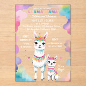 かわいい水色ラママメキシカンベイビーシャワー アクリル招待状 (正面)