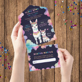 かわいい水色ラママメキシカンベイビーシャワー オールインワン招待状