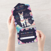 かわいい水色ラママメキシカンベイビーシャワー オールインワン招待状 (貼ってはがせる)