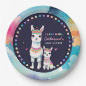 かわいい水色ラママメキシカンベイビーシャワー ペーパープレート (正面)