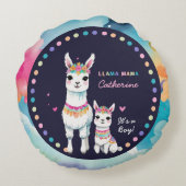 かわいい水色ラママメキシカンベイビーシャワー ラウンドクッション (裏面)