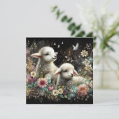 かわいい水色ラムクリスチャン復活祭 シーズンカード (スタンド正面)