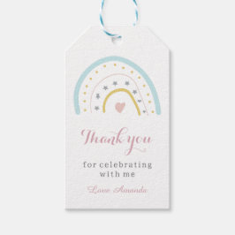 かわいい水色レインボーありがとう誕生日パーティー ギフトタグ