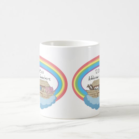 かわいい水色レインボーノアの箱舟オンホワイト コーヒーマグカップ (中央)