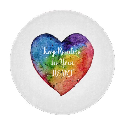 かわいい水色レインボーハート カッティングボード (正面)