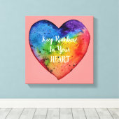 かわいい水色レインボーハート キャンバスプリント (インサイチュ (ウッドフロア))