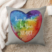 かわいい水色レインボーハート クッション (ブランケット)