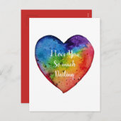 かわいい水色レインボーハート,バレンタイン シーズンポストカード (正面/裏面)