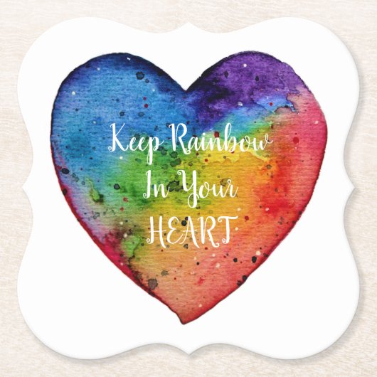 かわいい水色レインボーハート ペーパーコースター (正面)