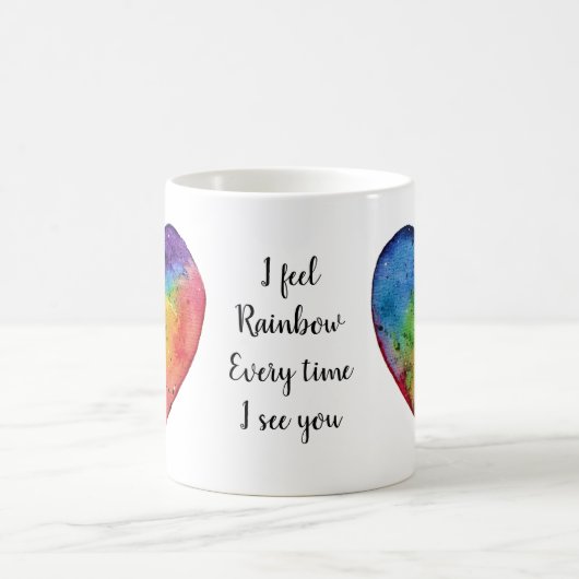 かわいい水色レインボーハート モーフィングマグカップ (中央)