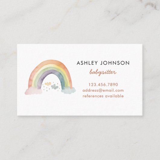 かわいい水色レインボーベビーシッターNanny 名刺 (正面)