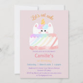 かわいい水色レインボーユニコーンケーキ1歳の誕生日 招待状 (正面)