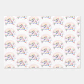 かわいい水色レインボーユニコーン女の子1st誕生日 ラッピングペーパーシート (正面2)