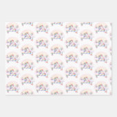 かわいい水色レインボーユニコーン女の子1st誕生日 ラッピングペーパーシート (正面3)