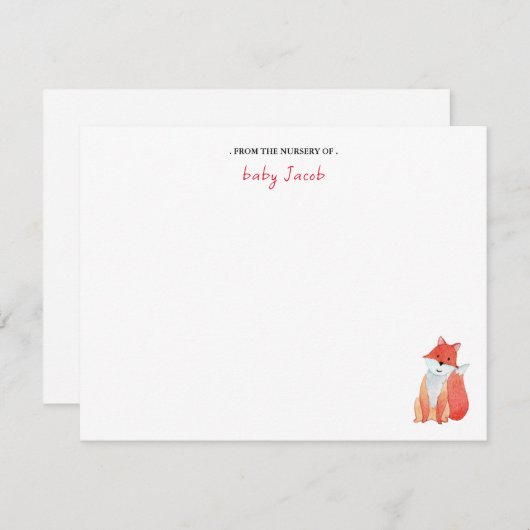 かわいい水色レッドフォックス男の赤ちゃん サンキューカード (正面/裏面)