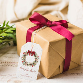 かわいい水色レッドベリーリースメリークリスマス ギフトタグ