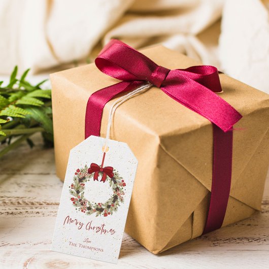 かわいい水色レッドベリーリースメリークリスマス ギフトタグ