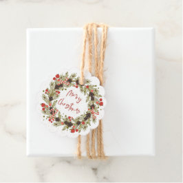 かわいい水色レッドベリーリースメリークリスマス フェイバータグ