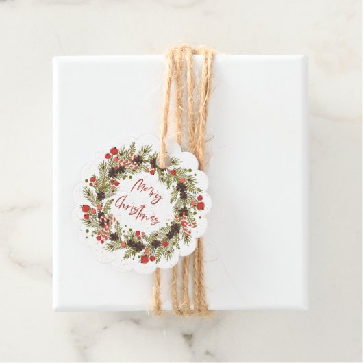 かわいい水色レッドベリーリースメリークリスマス フェイバータグ (インサイチュ)