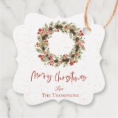 かわいい水色レッドベリーリースメリークリスマス フェイバータグ (裏面)