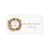 かわいい水色レッドベリーリースメリークリスマス ラベル (正面)