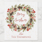 かわいい水色レッドベリーリースメリークリスマス ワインラベル (シングルラベル)