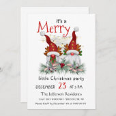 かわいい水色レッド格言リトルクリスマスパーティー 招待状 (正面/裏面)