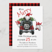 かわいい水色レッド格言リトルクリスマスパーティー 招待状 (正面/裏面)