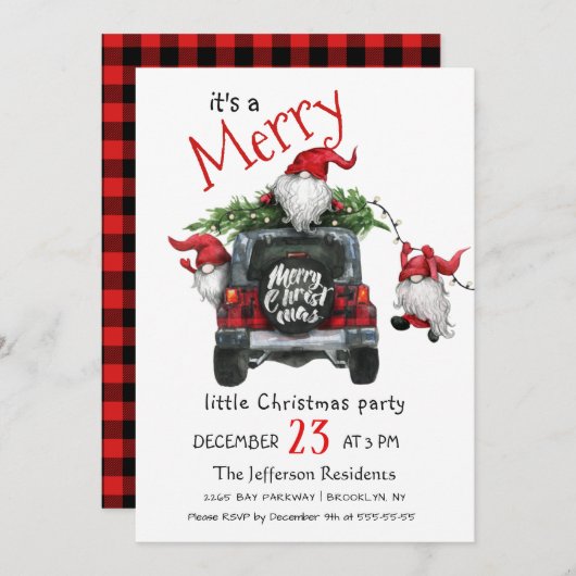 かわいい水色レッド格言リトルクリスマスパーティー 招待状 (正面/裏面)