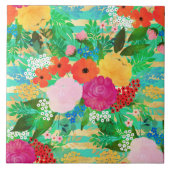 かわいい水色レッド&イエローフローラビスケグリーン タイル (正面)