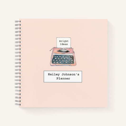 かわいい水色レトロタイプライターピンク ノートブック (正面)