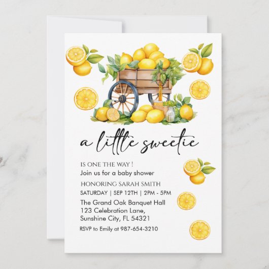 かわいい水色レモンベビーシャワー 招待状 (正面)