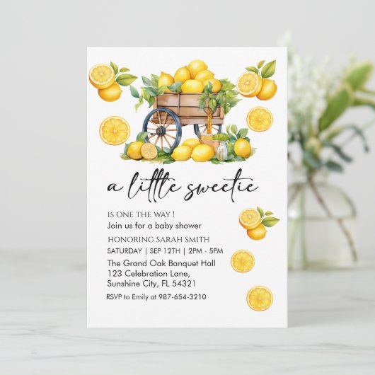 かわいい水色レモンベビーシャワー 招待状 (スタンド正面)