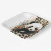 かわいい水色ワイルドフラワーパンダベア誕生日 ペーパープレート (傾斜あり)