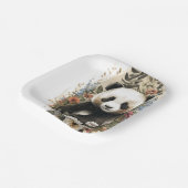 かわいい水色ワイルドフラワーパンダベア誕生日 ペーパープレート (傾斜あり)