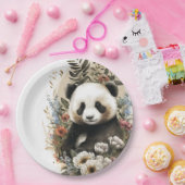 かわいい水色ワイルドフラワーパンダベア誕生日 ペーパープレート (パーティー)