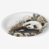 かわいい水色ワイルドフラワーパンダベア誕生日 ペーパープレート (アングル)