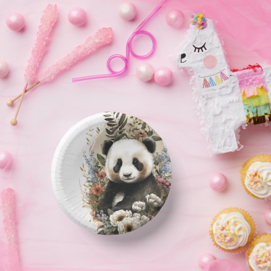 かわいい水色ワイルドフラワーパンダベア誕生日 ペーパーボウル (パーティー)