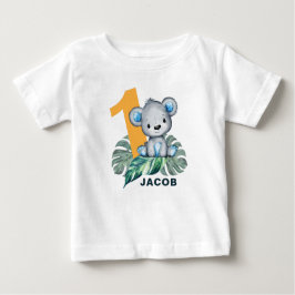 かわいい水色ワイルドベアファースト誕生日 ベビーTシャツ