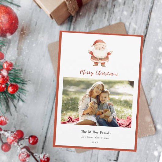 かわいい水色ヴィンテージサンタ写真クリスマス シーズンカード