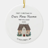 かわいい水色初めてのクリスマスニューホーム セラミックオーナメント (正面)
