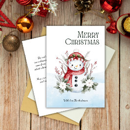 かわいい水色雪だるまフローラクリスマス シーズンカード