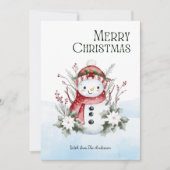 かわいい水色雪だるまフローラクリスマス シーズンカード (正面)
