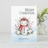 かわいい水色雪だるまフローラクリスマス シーズンカード (スタンド正面)