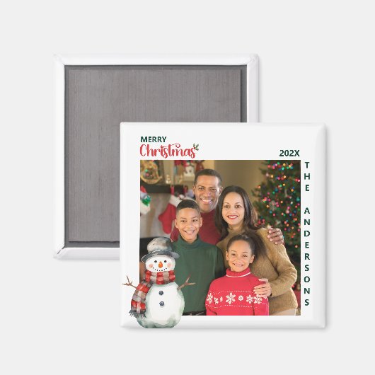 かわいい水色雪だるまメリークリスマスフォト マグネット (正面/裏面)