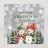 かわいい水色雪だるまメリークリスマス シーズンカード (正面/裏面)