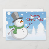 かわいい水色雪だるまメリークリスマス シーズンカード (正面/裏面)