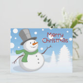 かわいい水色雪だるまメリークリスマス シーズンカード (スタンド正面)