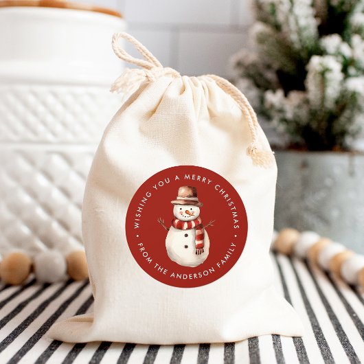 かわいい水色雪だるまメリークリスマス ラウンドシール