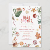 かわいい水色 |居心地の良いクリスマステーマベビーシャワー 招待状 (正面)